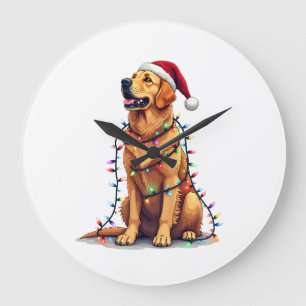 Dog Golden Retriever Santa Christmas Xmas Lights ( Large Clock