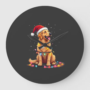 Dog Golden Retriever Santa Christmas Xmas Lights ( Large Clock