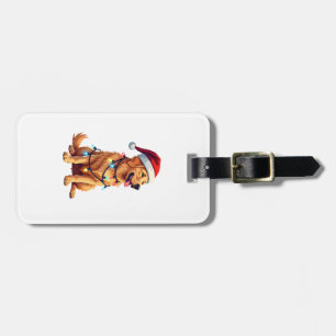 Dog Golden Retriever Santa Christmas Xmas Lights ( Luggage Tag