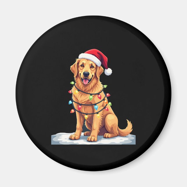 Dog Golden Retriever Santa Christmas Xmas Lights ( Magnet (Front)