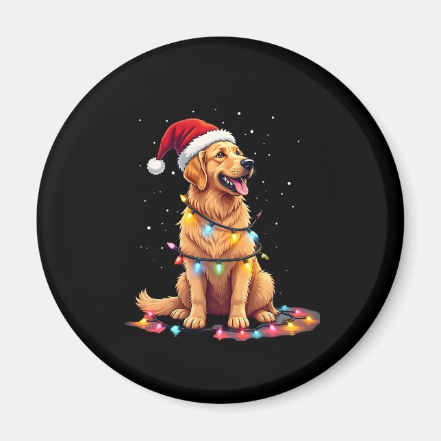 Dog Golden Retriever Santa Christmas Xmas Lights ( Magnet (Front)