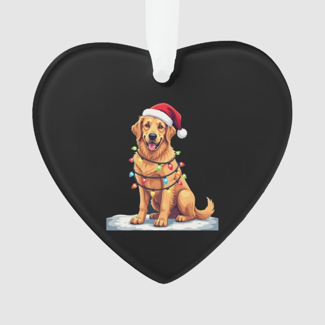 Dog Golden Retriever Santa Christmas Xmas Lights ( Ornament (Front)