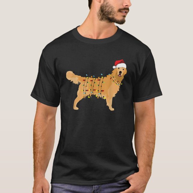 Dog Golden Retriever Santa Christmas Xmas Lights P T-Shirt (Front)