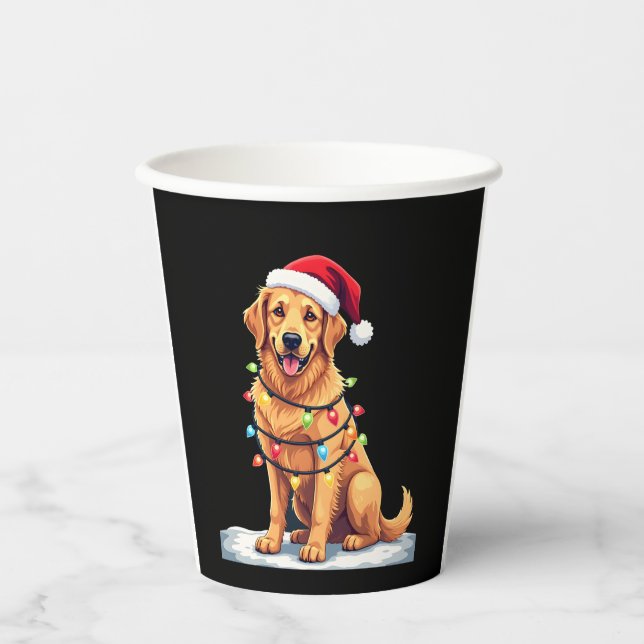 Dog Golden Retriever Santa Christmas Xmas Lights ( Paper Cups (Front)