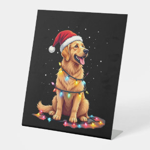 Dog Golden Retriever Santa Christmas Xmas Lights ( Pedestal Sign