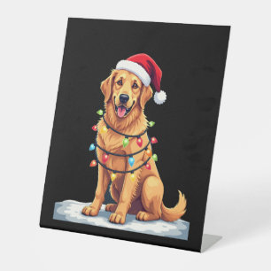Dog Golden Retriever Santa Christmas Xmas Lights ( Pedestal Sign