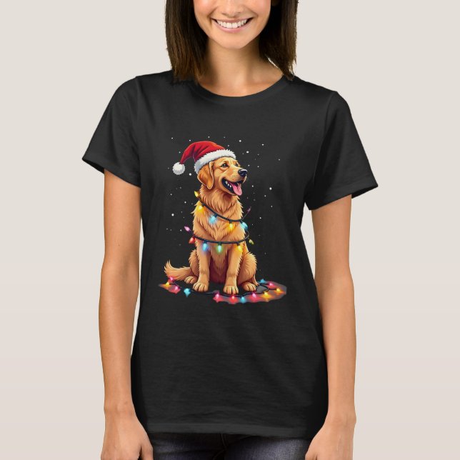 Dog Golden Retriever Santa Christmas Xmas Lights ( T-Shirt (Front)