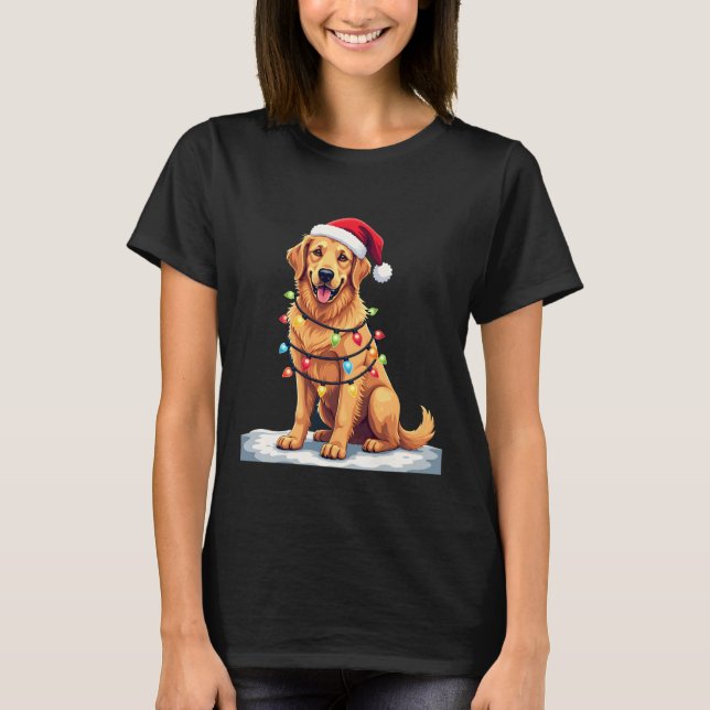 Dog Golden Retriever Santa Christmas Xmas Lights ( T-Shirt (Front)