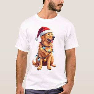 Dog Golden Retriever Santa Christmas Xmas Lights ( T-Shirt