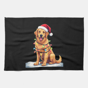Dog Golden Retriever Santa Christmas Xmas Lights ( Tea Towel
