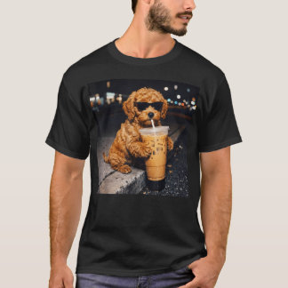 Dog Goldendoodle Drinking Iced Coffee Funny T-Shirt