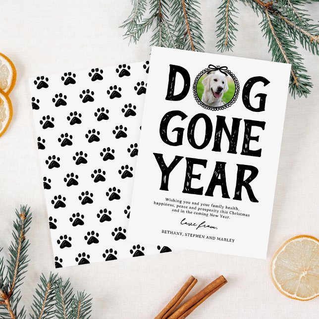 Dog Gone Year Black White Photo Christmas Holiday Card (Creator Uploaded)