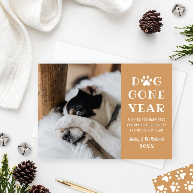 Dog Gone Year Funny Cognac Pet Photo Holiday Card (Creator Uploaded)