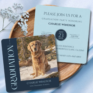 Dog Graduation Invitation Cards Baby blue and Navy