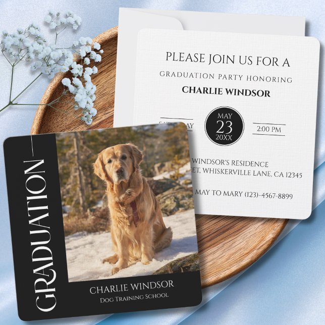 Dog Graduation Invitation Cards Black and white (pet graduation invitation and announcement cards)