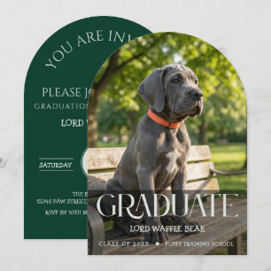 Dog Graduation Invitation Pet Photo in Emerald