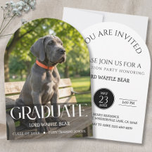Dog Graduation Party Invite Pet Photo Black &White