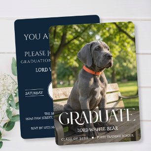 Dog Graduation Party Invite Pet Photo Navy Blue