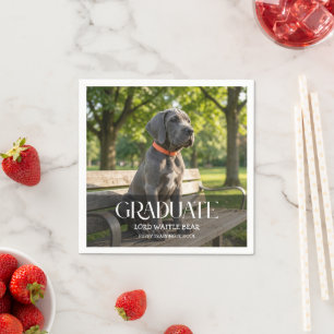 Dog Graduation Party Pet Photo Black & White Napkin