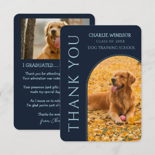 Dog Graduation Pet Photo Navy Blue & Baby Blue Thank You Card