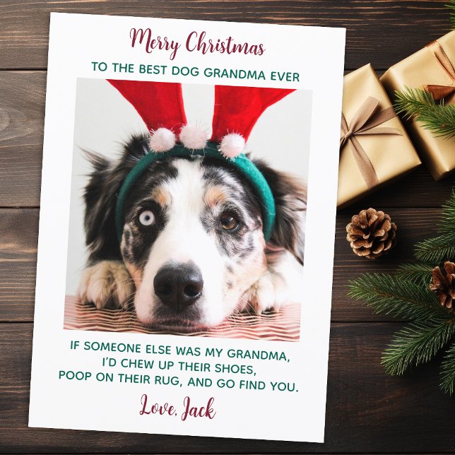 Dog Grandma Funny Personalised Pet Photo Christmas Holiday Card (Creator Uploaded)