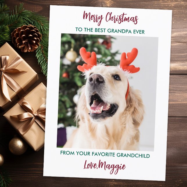 Dog Grandpa Merry Christmas Personalised Pet Photo Holiday Card (Creator Uploaded)