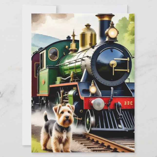 Dog Greeting steam train Card (Front)