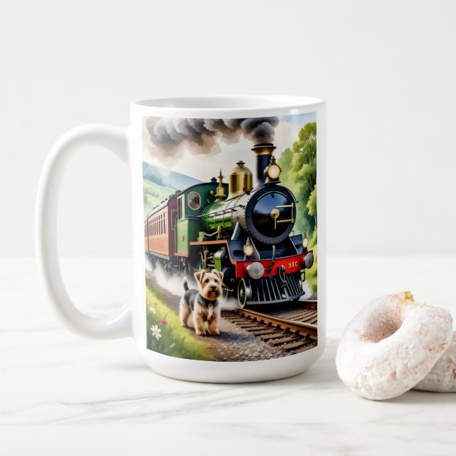 Dog Greeting steam train Coffee Mug (With Donut)