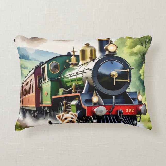 Dog Greeting steam train Decorative Cushion (Front)