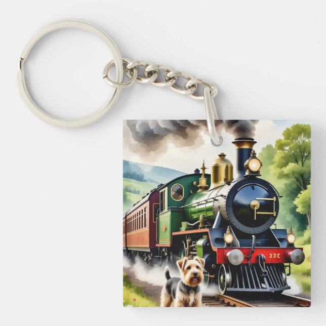 Dog Greeting steam train Key Ring (Front)
