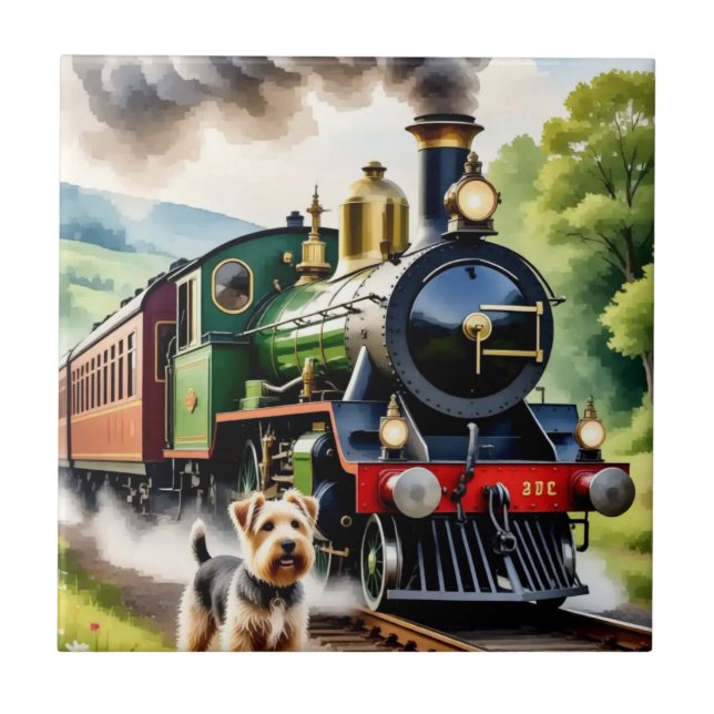 Dog Greeting steam train Tile (Front)