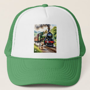Dog Greeting steam train Trucker Hat