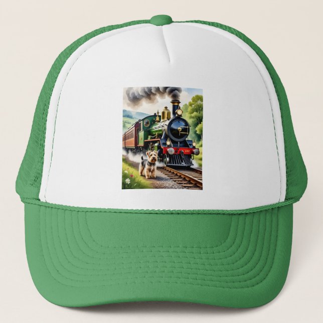 Dog Greeting steam train Trucker Hat (Front)