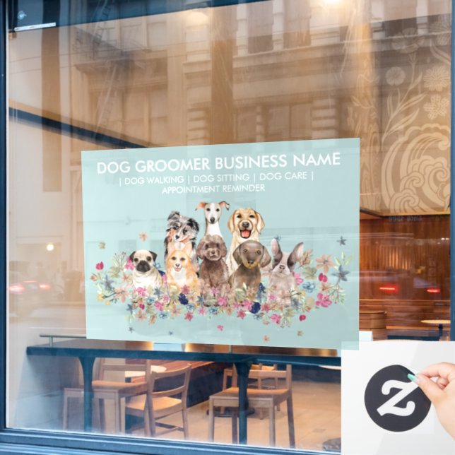 Dog Groom Sitter Greenery Window Cling (Cafe Window)