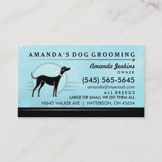 Dog Groomer Brilliant Blue & Black Business Card (Front)
