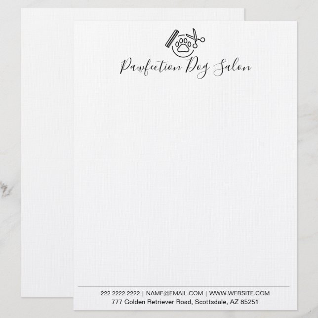 Dog Groomer Business Minimalist Black & White Custom Letterhead (Front/Back)