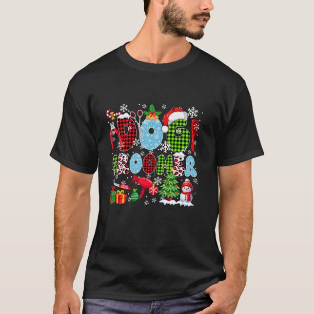 Dog Groomer Christmas Tree Leopard Santa Snowman J T-Shirt (Front)
