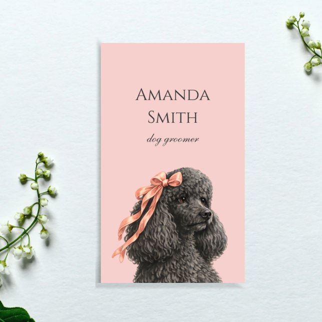 Dog Groomer Cute Poodle Pink Blush Business Card (Front)