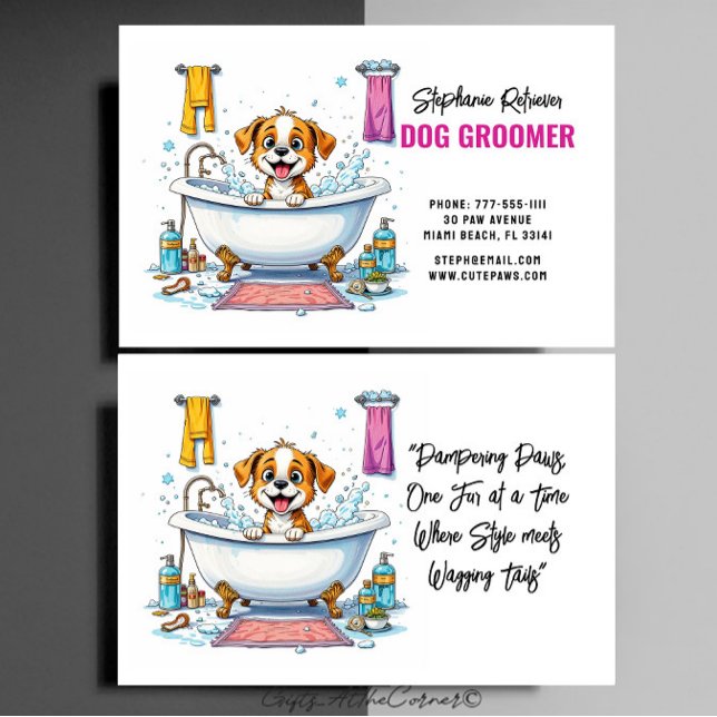 Dog Groomer Cute Puppy Brown White Business Card (Creator Uploaded)