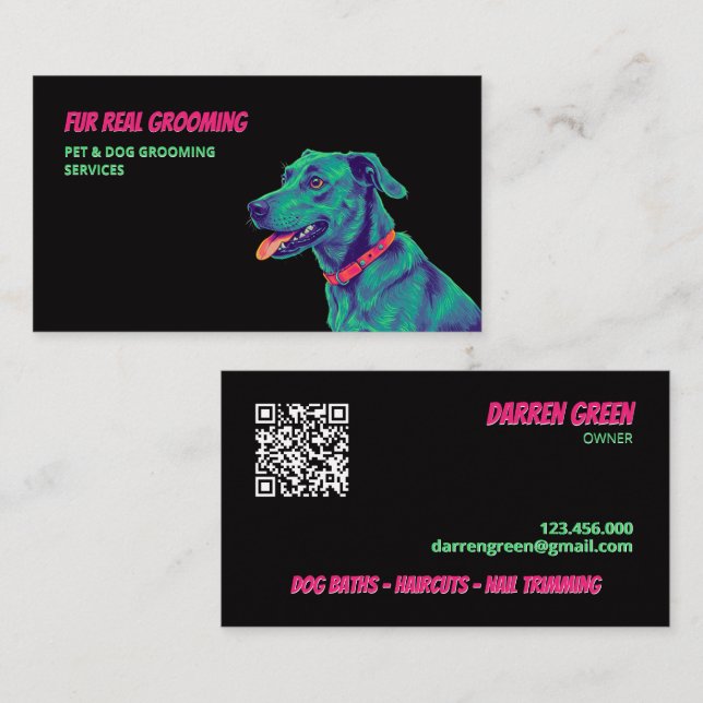 Dog Groomer Dog Care QR Business Card (Front/Back)