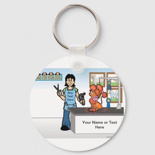 Dog Groomer - Female Cartoon Key Ring (Front)