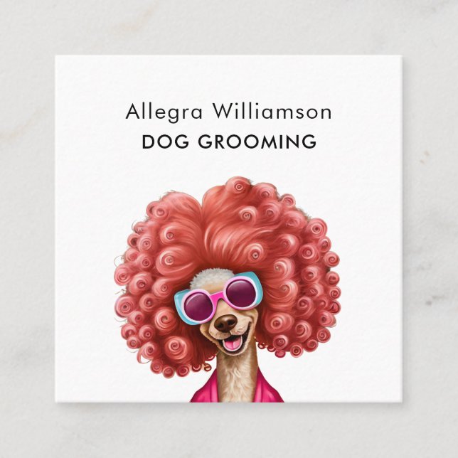 Dog Groomer Fun Pink Poodle Square Business Card (Front)