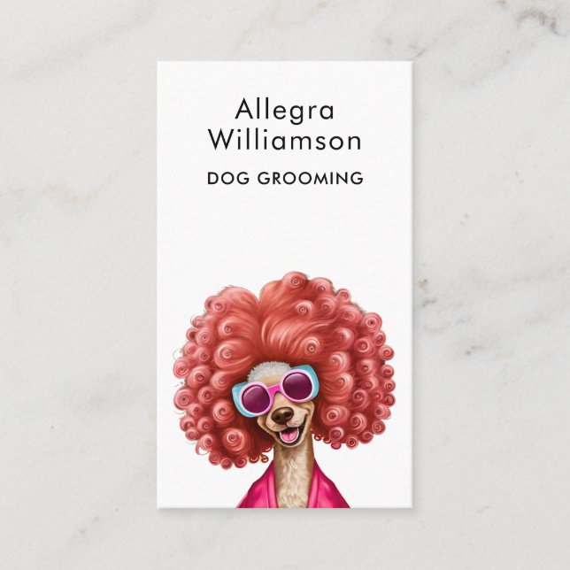 Dog Groomer Funny Pink Poodle Business Card (Front)