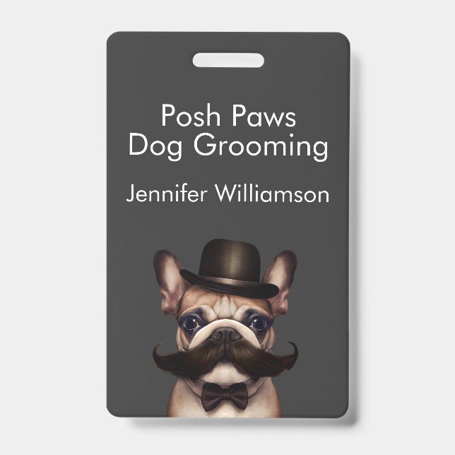 Dog Groomer Funny QR Code Grey ID Badge (Front)
