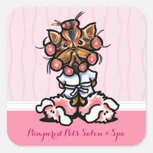 Dog Groomer Grooming Spa Yorkie Pink Marketing Square Sticker