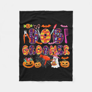 Dog Groomer Halloween Boo Carved Pumpkins Funny Fleece Blanket