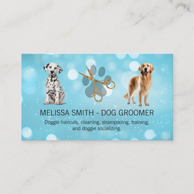 Dog Groomer | Happy Dogs Sitting Business Card (Front)