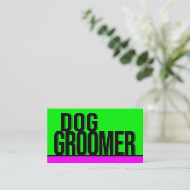Dog Groomer Hot Green Hot Pink Business Card (Standing Front)