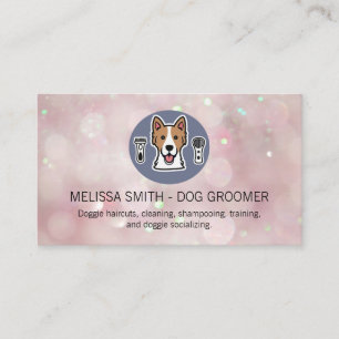 Dog Groomer Logo   Bokeh Sparkle Background Business Card
