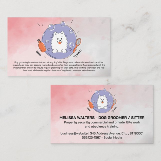 Dog Groomer Logo | Watercolor Background Business Card (Front/Back)